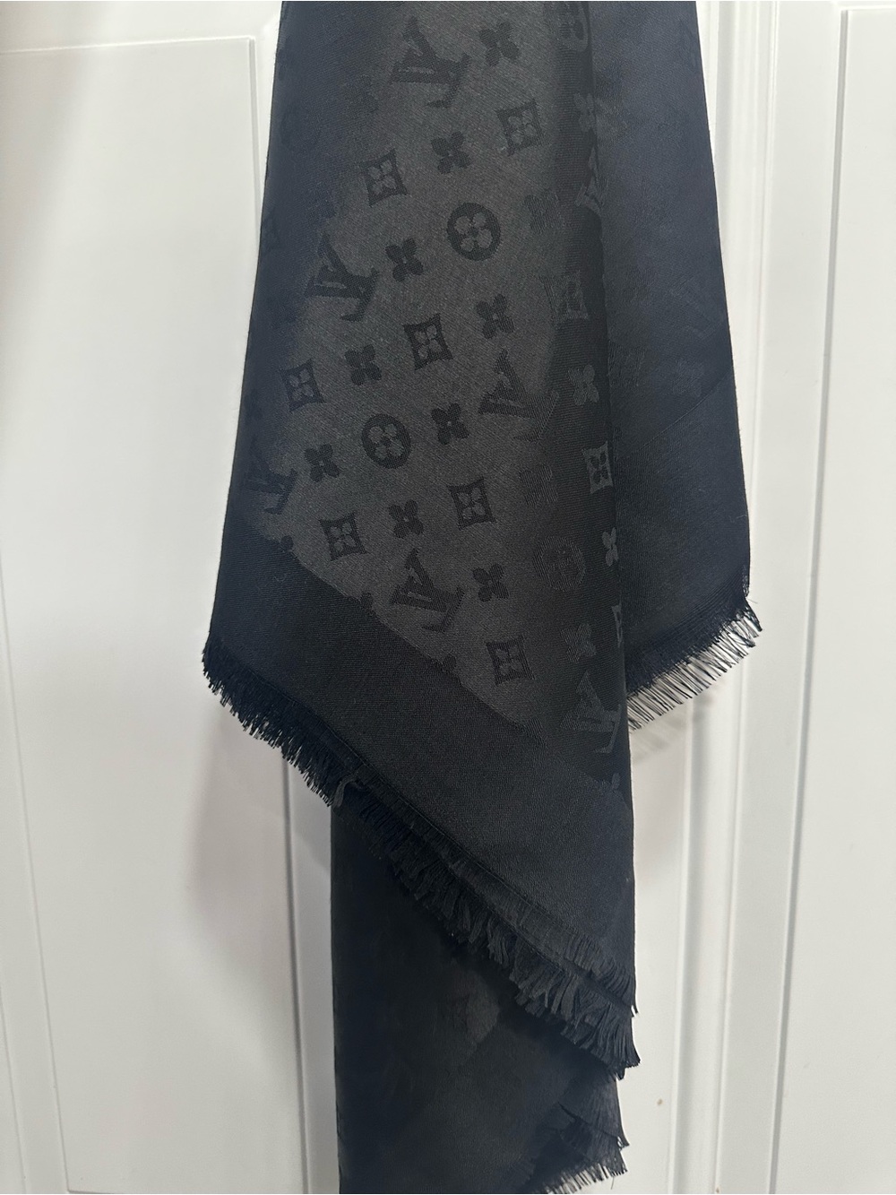 New monogram black scarf shawl wrap 53” x 53”